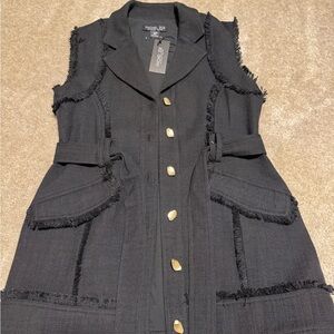 Black Sleeveless Vest with Gold Buttons